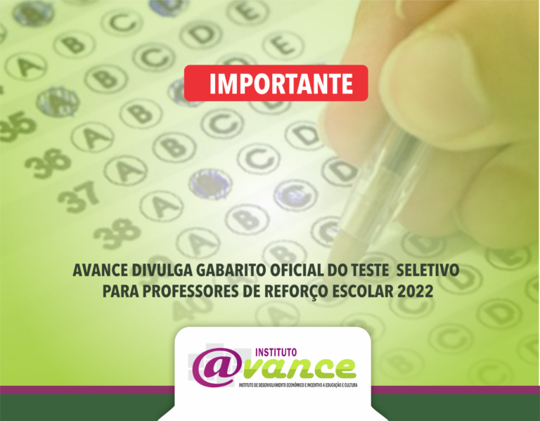 Gabarito oficial do teste seletivo para professores de reforço escolar 2022.